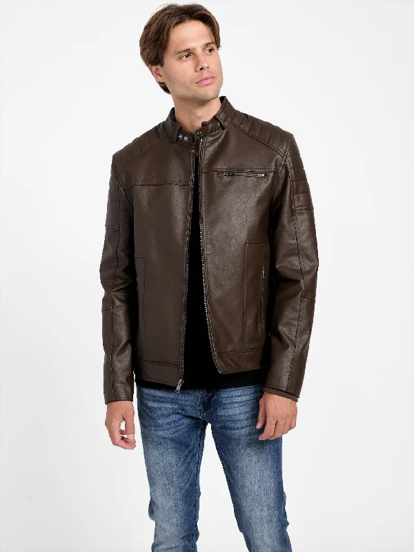 Davino Faux-Leather Hooded Moto Jacket