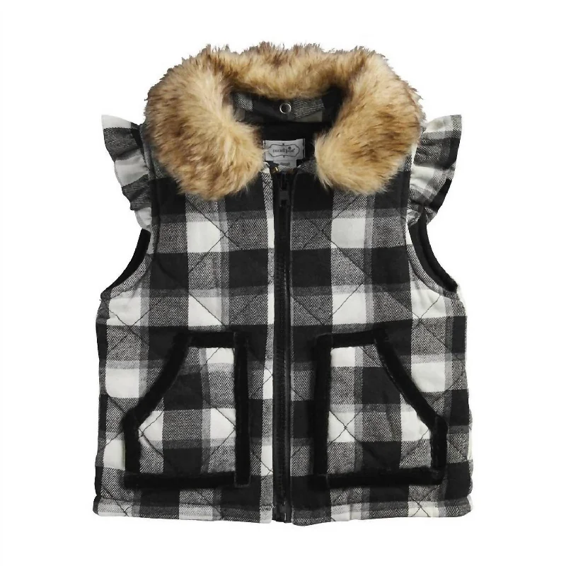 Girl's Buffalo Check Ruffle Vest In Black