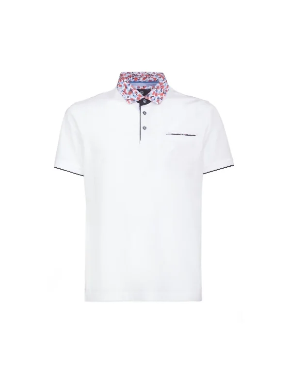 Floral Collar Polo In White