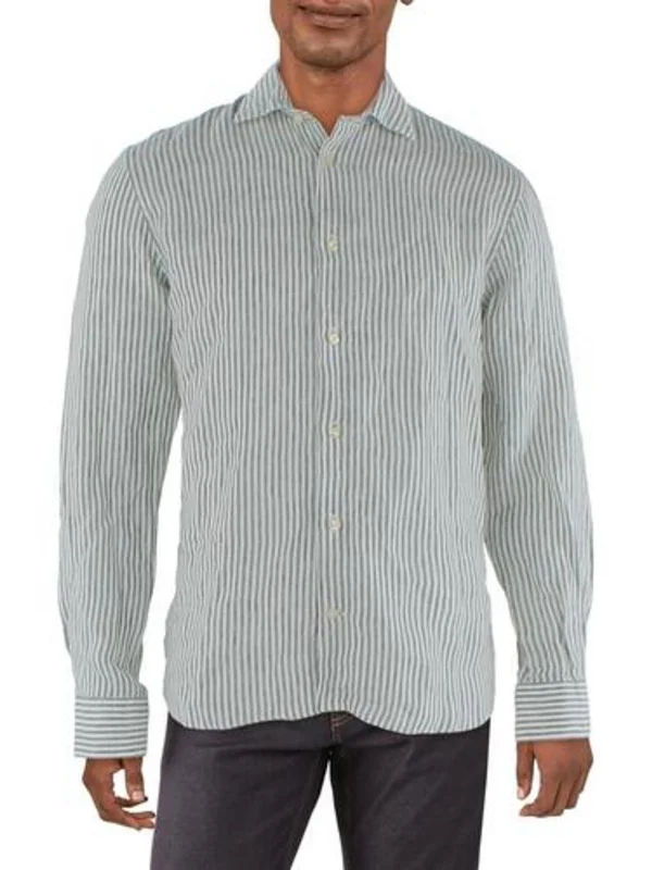 Mens Linen Striped Button-Down Shirt