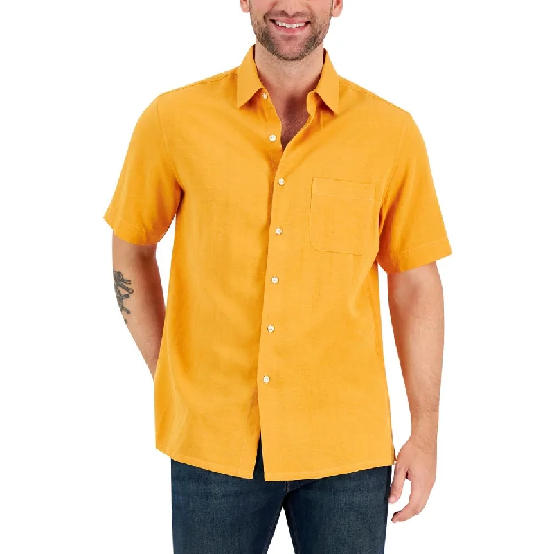 Mens Silk Woven Button-Down Shirt