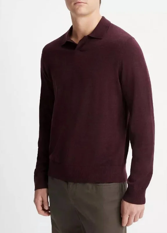 Merino Wool Long-Sleeve Johnny Collar Shirt In Heather Pino Vino