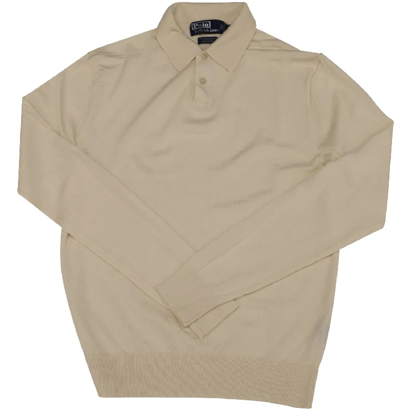 Polo by Ralph Lauren Long Sleeve Polo Shirt in Cream Merino Wool