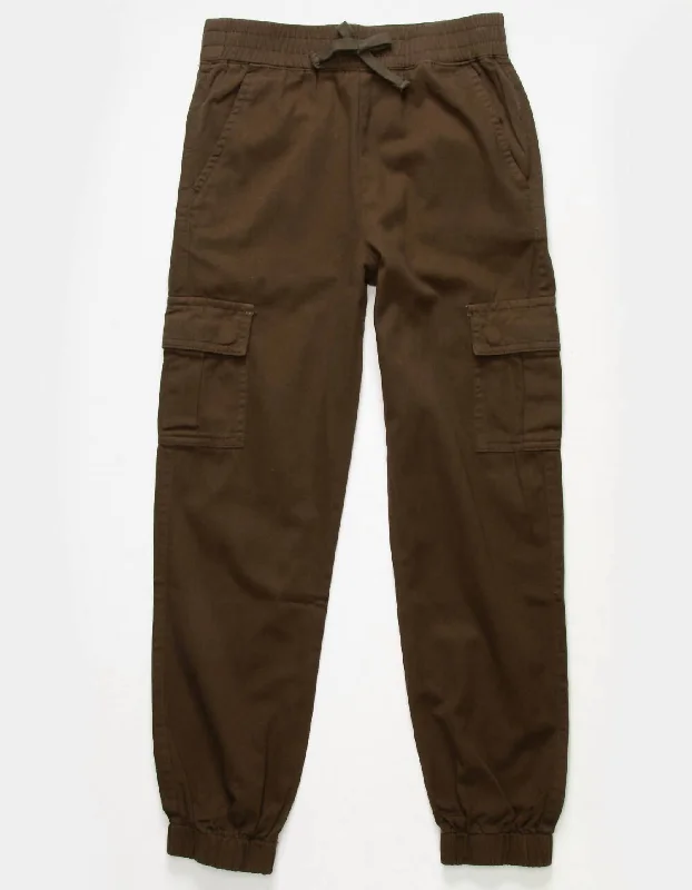 Girl's Cargo Twill Jogger Pants In Olive