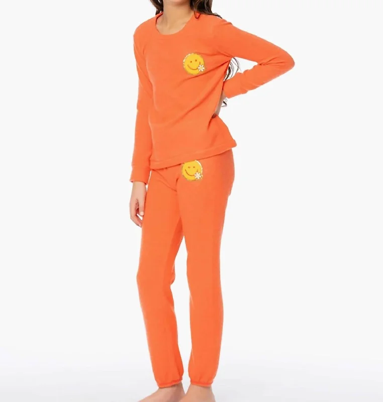 Girls Checkered Smiley Supersoft Sweatpants In Orange